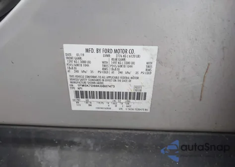 2019 Ford Explorer Xlt from USA, damaged, VIN 1FM5K7D88KGB07473